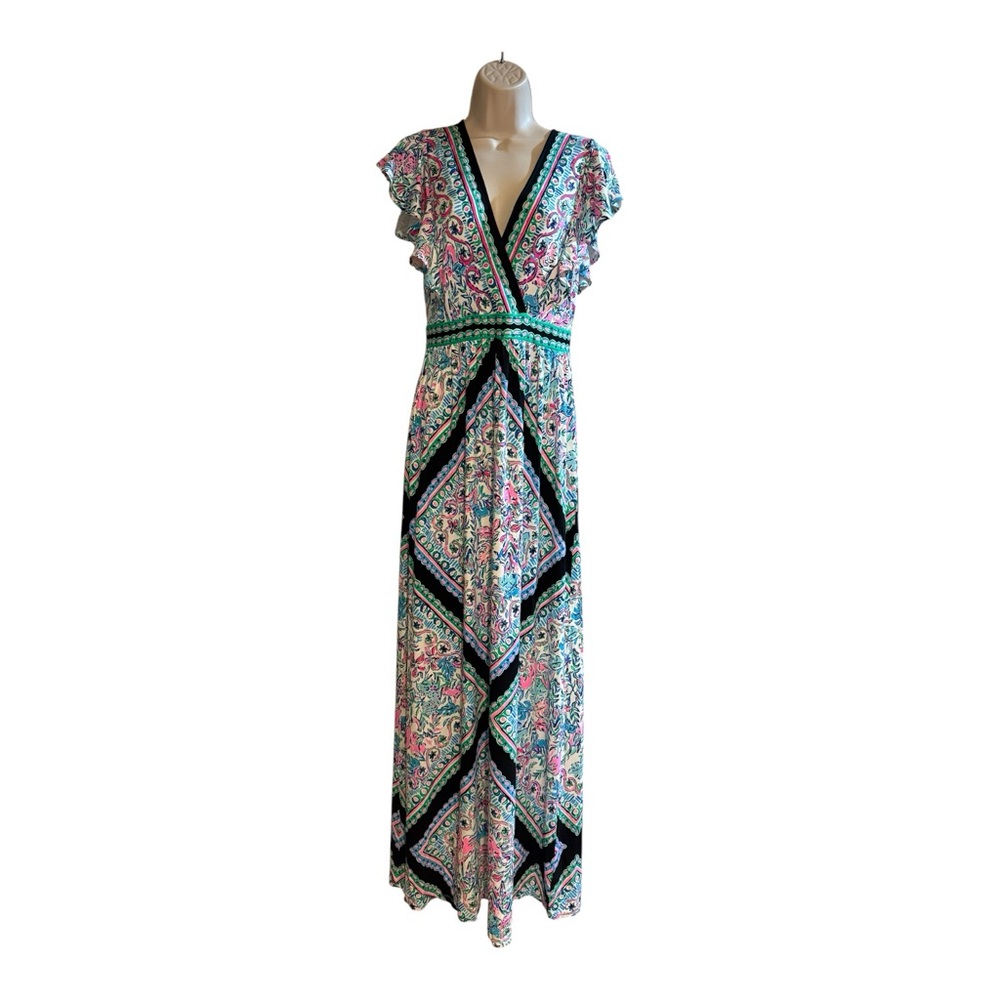 Lilly Pulitzer Maxi Dress Size 6pink, green , blue paisley flutter sleeve